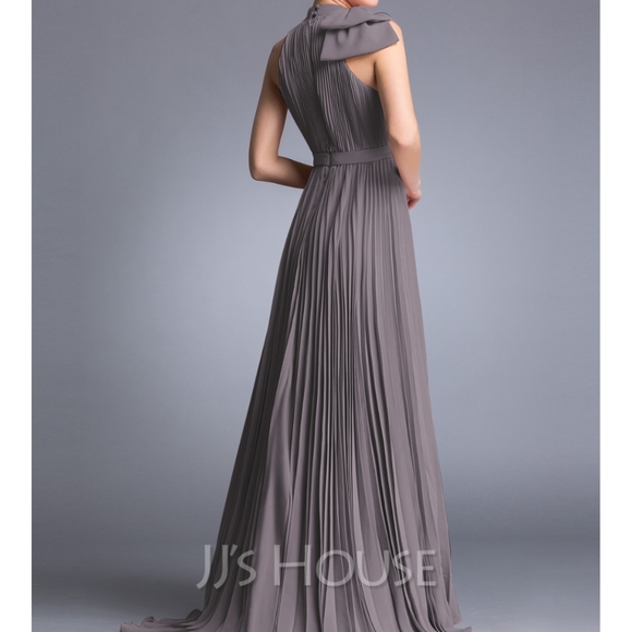 A-line highneck chiffon evening gown - Picture 2 of 3